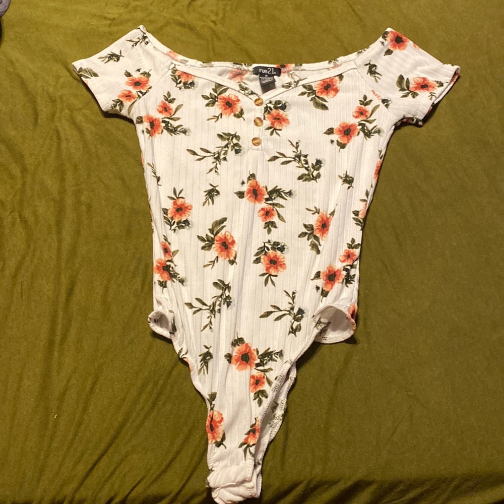Flowered off the shoulder bodysuit